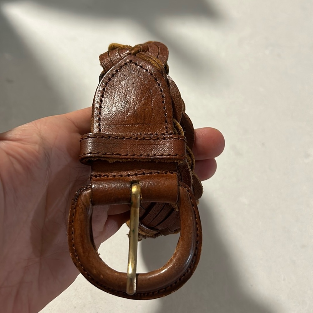 Brown Leather Woven boho belt size 37” long plus 1.75” buckle